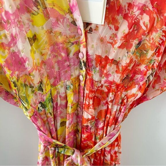 NWT Rococo Sand Nesh Mixed Floral V Neck Maxi Dress Orange Yellow XS - Picture 10 of 14